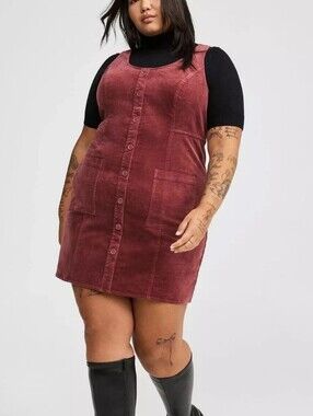 Nwot Torrid 00 Burgandy Corduroy Button-Front Patch Pocket Mini Dress
